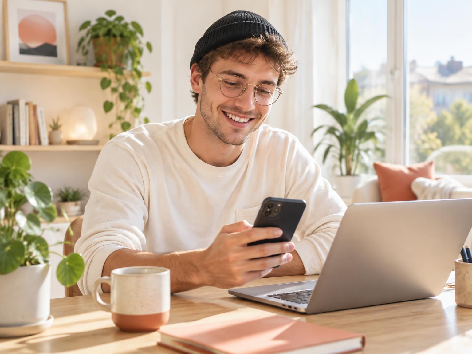 Joe at his desk checking what AI assistants say about a business